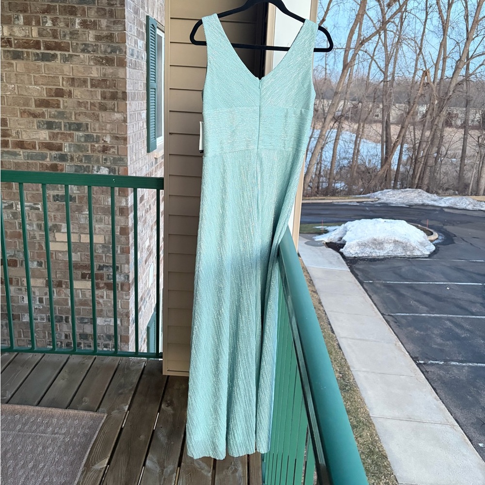 🆕 🩵R&M Richards Seafoam Shimmer Metallic Gown Size 6 Formal Dress Prom Wedding - Picture 4 of 15